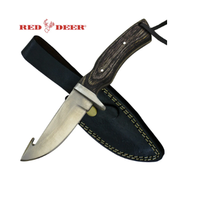 Red Deer Full Tang Gut Hook 8.5 inches Gray Hunting Knife with Sheath