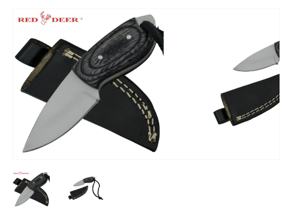 Red Deer Mini Skin Pakka Wood Handle 440 Stainless Steel Genuine Leather Sheath